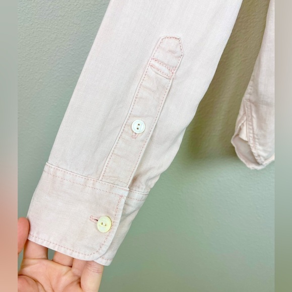 FAHERTY Women's Large Tried & True Chambray Shirt Peach Whip Collar Linen Blend - Picture 12 of 16